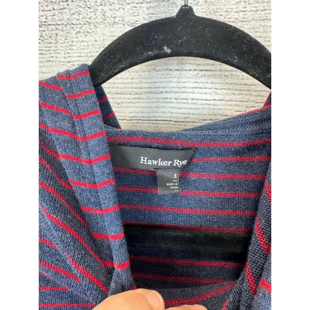 Hawker Rye Men's Navy & Red Stripe Knit Hooded Pullover Size Small